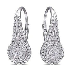 NIB 1/2 Carat Natural Diamond Double Halo Leverback Hoop Earrings, 3/4 Inch